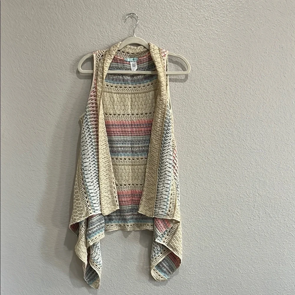 Maurices Cardigan Vest Womens L/XL MED Sweater Multicolor Striped  TC0813